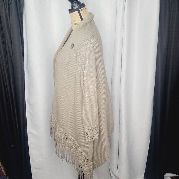 Anthropologie Pure Handknit Crochet Trim Slouchy Shawl Sweater - Picture 5 of 16